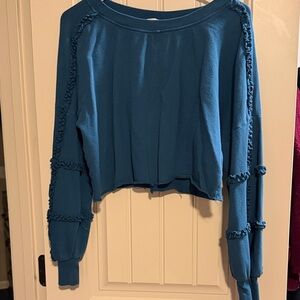 Anthropologie Teal Textured Sleeve Sweatshirt